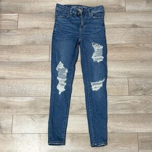American Eagle Outfitters Dark Blue Ripped Skinny Jeans
